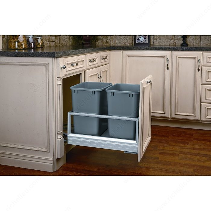 Double Pull-Out Recycling Center, Total Capacity 54 qt, Finish Metallic Silver, Depth 22 in, Height 19 1/2 in
