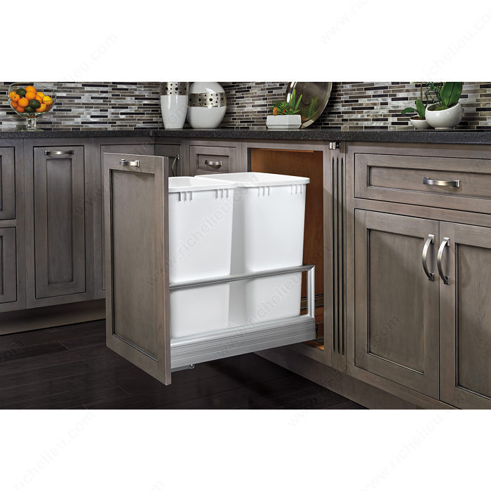 Double Pull-Out Recycling Center, Total Capacity 70 qt, Finish White, Depth 22 in, Height 19 1/2 in