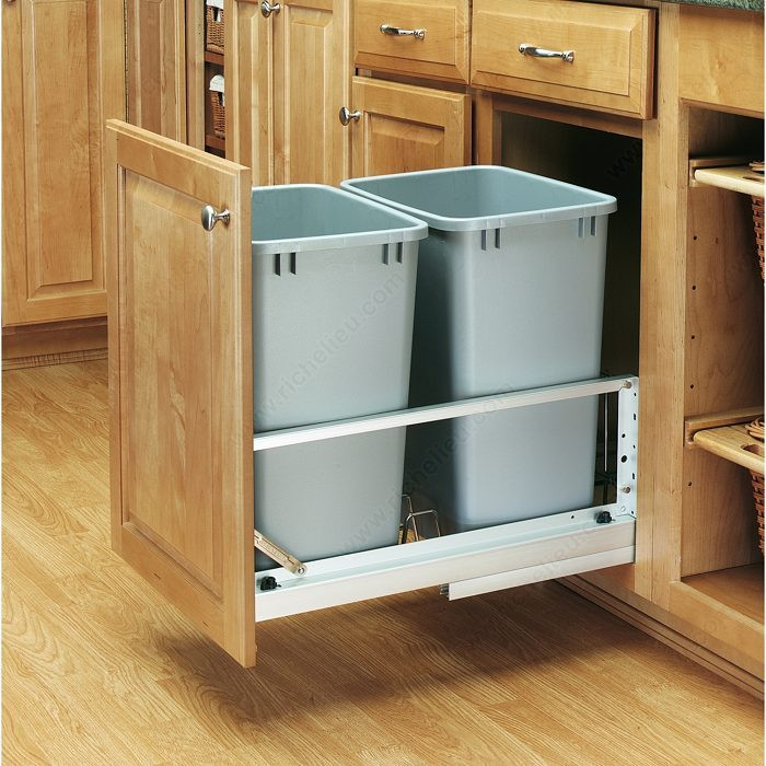 Double Pull-Out Recycling Center, Total Capacity 70 qt, Finish Metallic Silver, Depth 22 in, Height 19 1/2 in