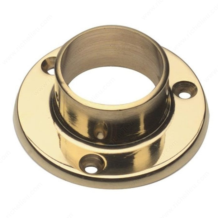 Round Tubing Wall Mount Flange, Diameter 4 in, Handrail Size 2 in, Material Solid Brass, Finish Brass