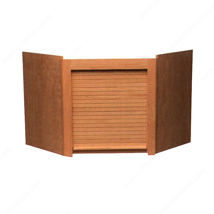 Corner Garage, Material Maple, Type Wood Veneer Corner Tambour Unit with High-Quality Solid Wood Door, Finish Maple