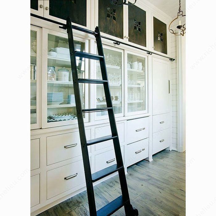 Black Satin Hardware Kit for 7-Step Wood Rolling Ladder, Hardware only,