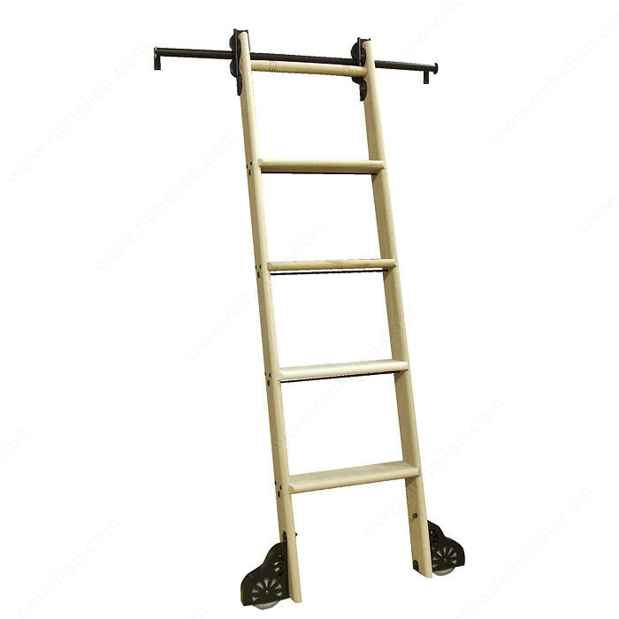 Black Satin Hardware Kit with Hook for 7-Step Wood Ladder, with hook,