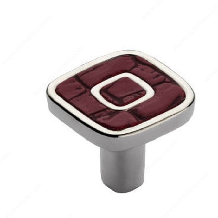 Contemporary Metal and Leather Knob - 6430, Finish Polished Nickel / Grape