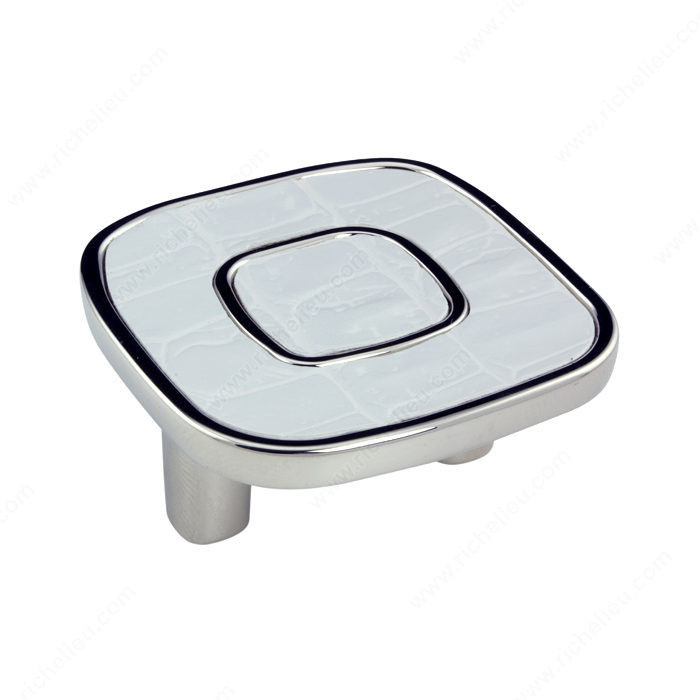Contemporary Metal and Leather Knob - 6432, Finish Nickel / White Leather, Material Metal / Leather
