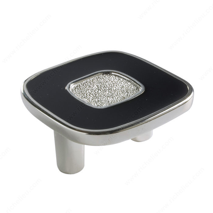Contemporary Metal and Leather Knob - 6432, Finish Silver / Black, Material Enamel / Silver-Plated