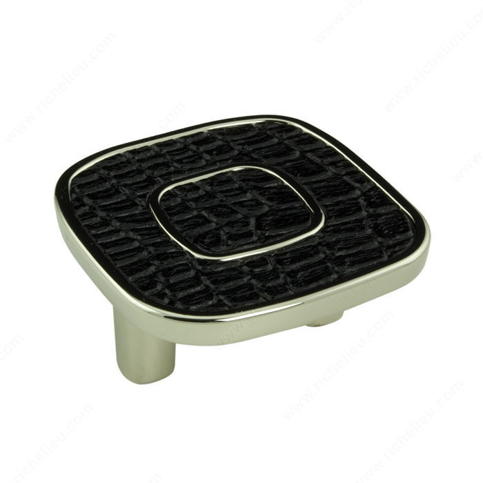 Contemporary Metal and Leather Knob - 6432, Finish Nickel / Black Leather, Material Metal / Leather