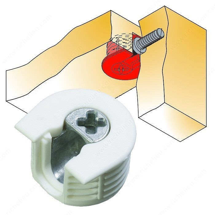 Knock-in Housing Non-Outrigger Side-Insertion, Combined assembly (front and top), Drilling Depth 12.5 mm, Panel Thickness 16 mm, Finish White