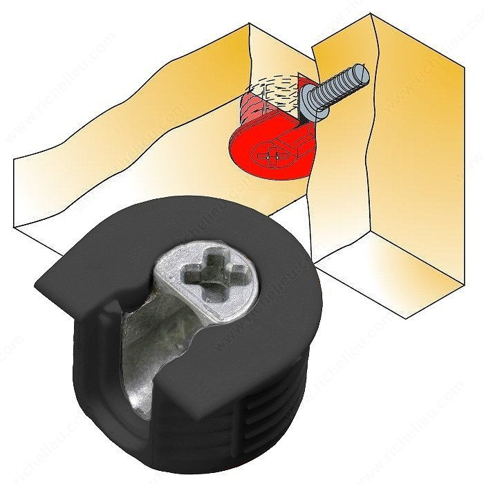 Knock-in Housing Non-Outrigger Side-Insertion, Combined assembly (front and top), Drilling Depth 14 mm, Panel Thickness 19 mm, Finish Black