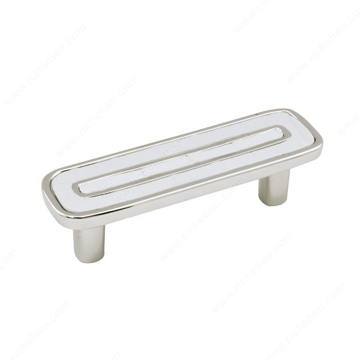Contemporary Metal Pull - 6464, Center to Center 64 mm, Finish Polished Nickel / White, Material Metal / Leather