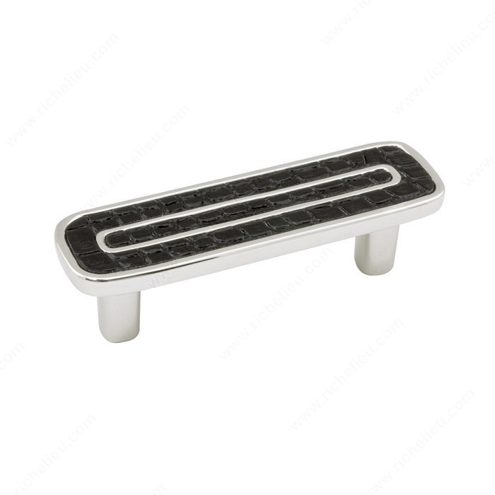 Contemporary Metal Pull - 6464, Center to Center 64 mm, Finish High-Gloss Black Nickel / Black, Material Metal / Leather