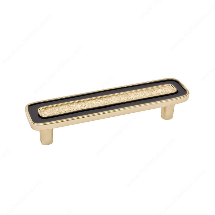 Contemporary Metal Pull - 6464, Center to Center 96 mm, Finish Gold / Black, Material Metal / Enamel / 24K Gold-Plated