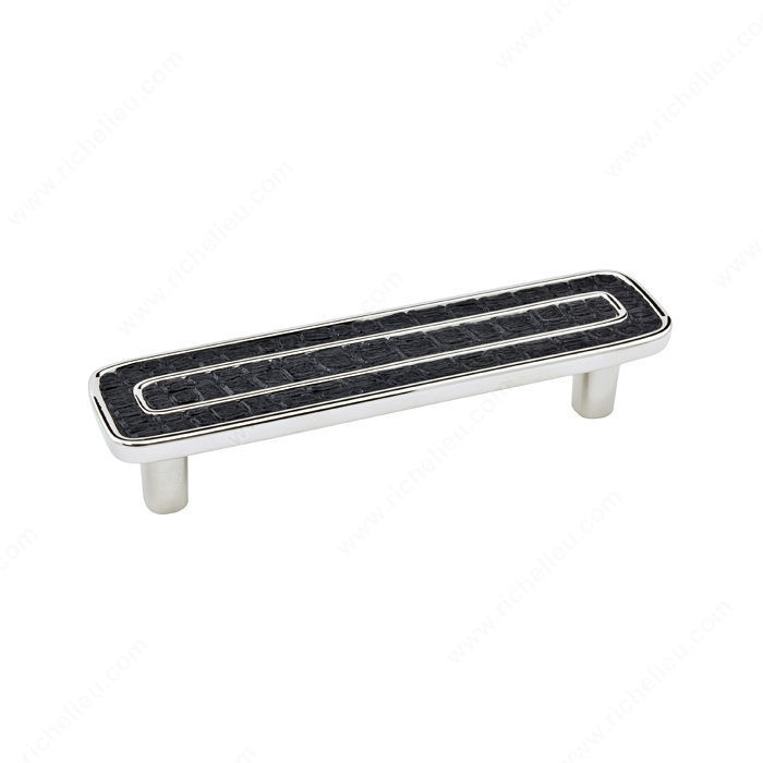 Contemporary Metal Pull - 6464, Center to Center 96 mm, Finish Polished Nickel / Black, Material Metal / Leather