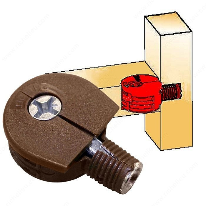 Flanged Lip Quickloc Cam Connector, Drilling Depth 11 mm, Product Diameter 25 mm, Quantities per case available 1500 units, Finish Brown