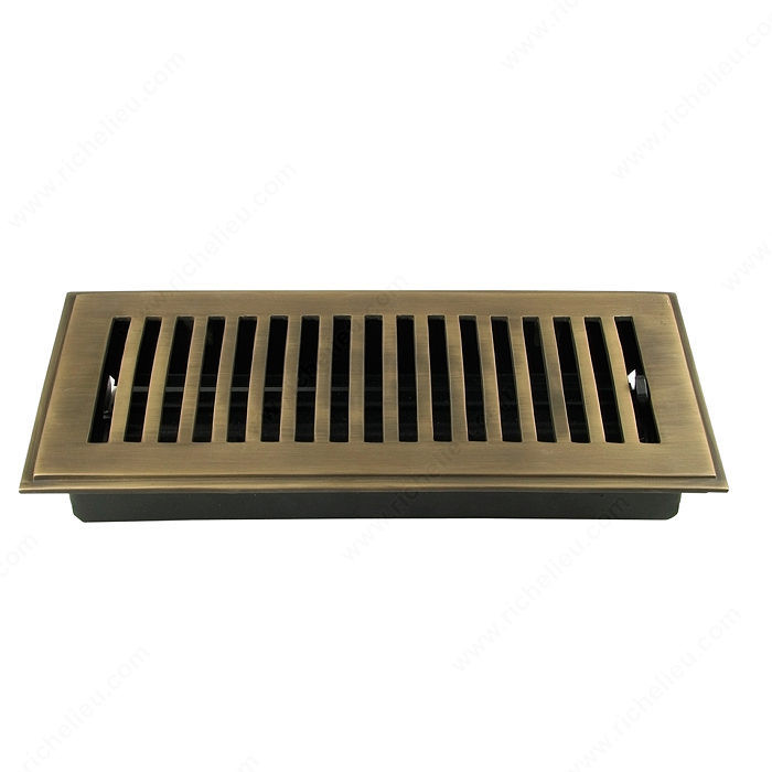 Surface-Mount Floor Register - Metal, Material Brass, Finish Antique English, Duct Opening - Width 91 mm, Projection - Overall Dimensions 6 mm