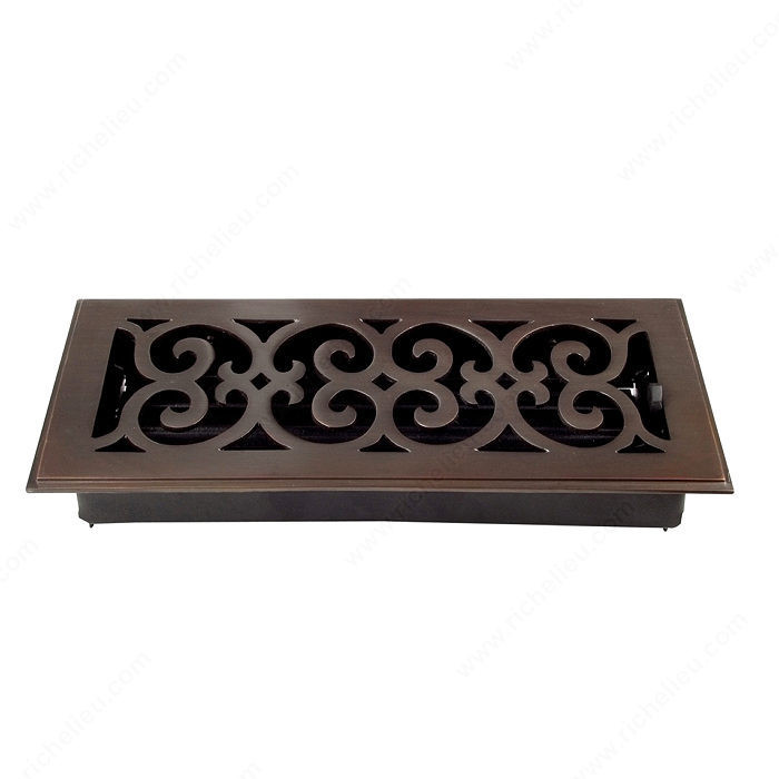 Surface-Mount Floor Register - Metal, Material Brass, Finish Brushed Oil-Rubbed Bronze, Duct Opening - Width 67 mm