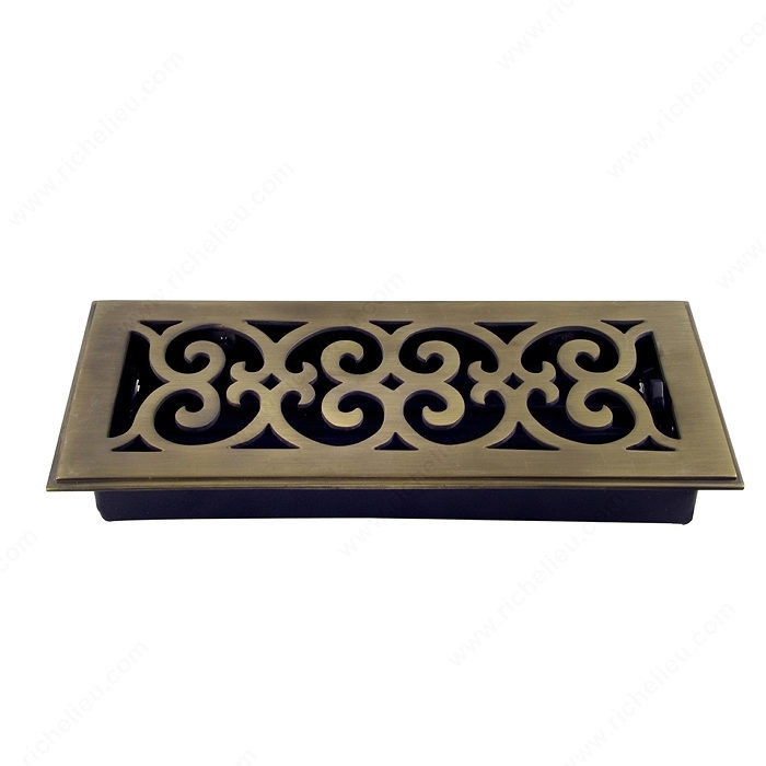 Surface-Mount Floor Register - Metal, Material Brass, Finish Antique English, Duct Opening - Width 94.5 mm, Projection - Overall Dimensions 5 mm
