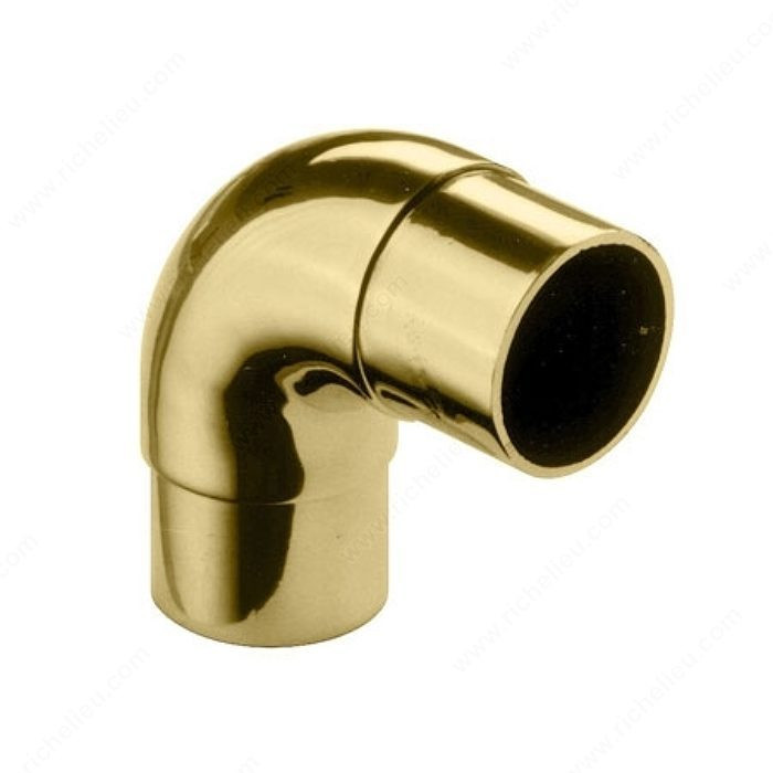 90G Flush Elbow Connector for Handrail, Handrail Size 1 1/2 in, Material Solid Brass, Finish Brass, Width 2 7/8 in