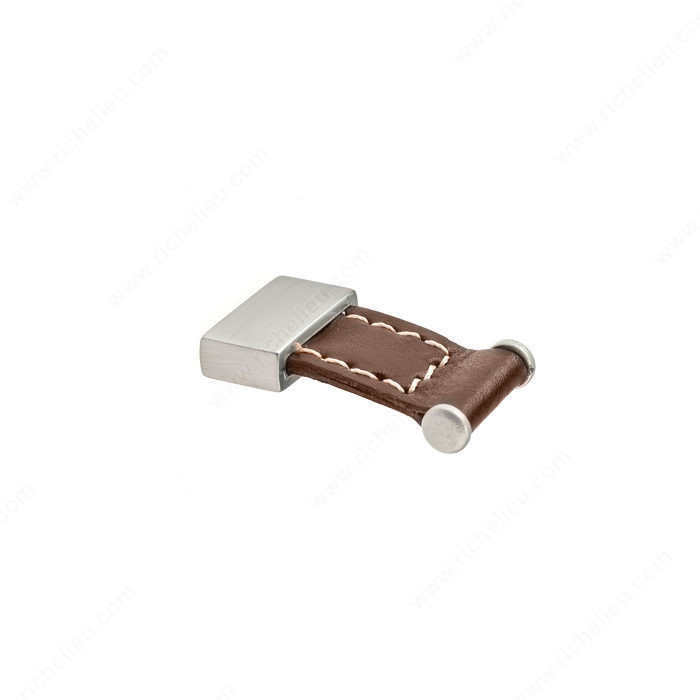 Contemporary Metal & Leather Knob - 745, Finish Brown Leather / Brushed Nickel