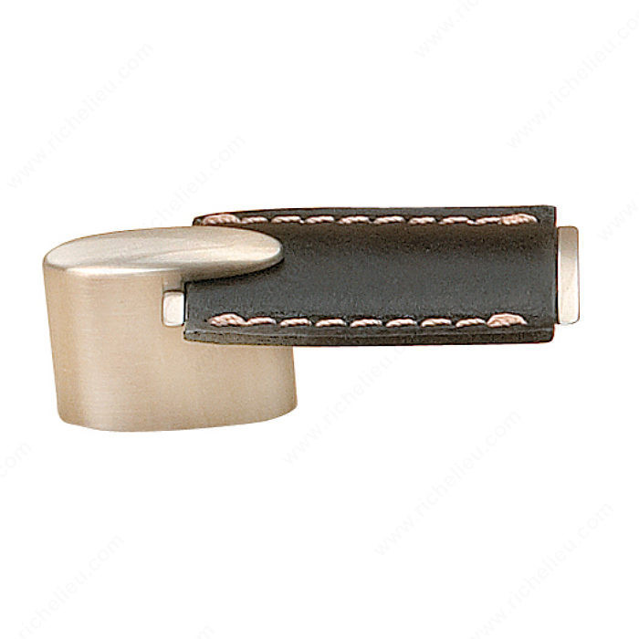 Contemporary Metal and Leather Pull - 7451, Finish Black / Brushed Nickel