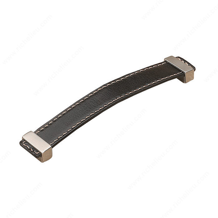 Contemporary Metal and Leather Pull - 7453, Finish Black / Brushed Nickel
