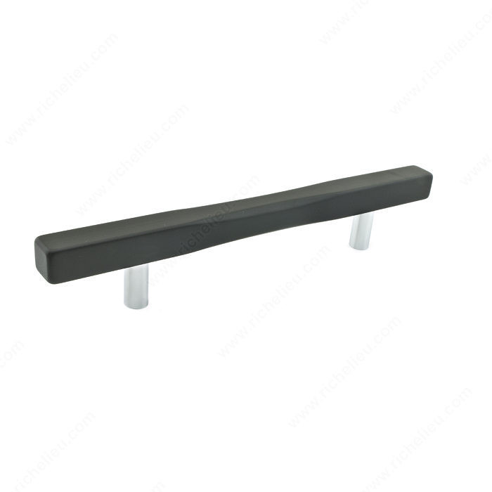 Contemporary Metal Pull - 7735, Center to Center 128 mm, Finish Chrome / Black, Length - Overall Dimensions 208 mm