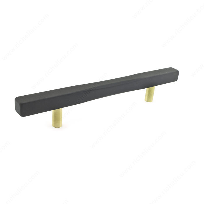 Contemporary Metal Pull - 7735, Center to Center 128 mm, Finish Satin Brass / Black, Length - Overall Dimensions 208 mm