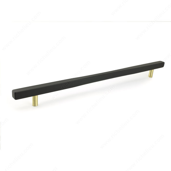Contemporary Metal Pull - 7735, Center to Center 320 mm, Finish Satin Brass / Black, Length - Overall Dimensions 400 mm