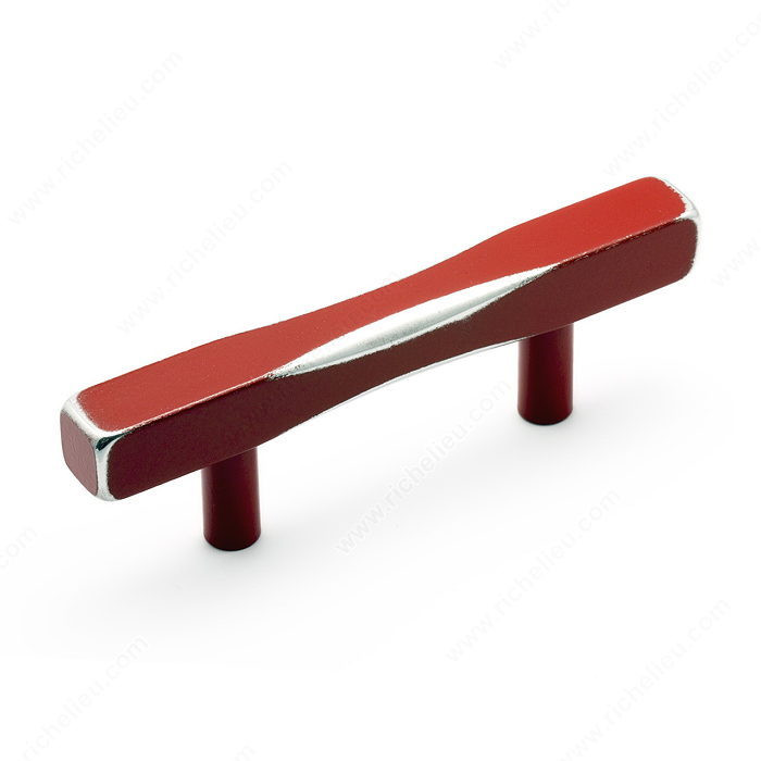 Transitional Metal Pull - 7773, Center to Center 64 mm, Finish Brushed Metallic Red, Length - Overall Dimensions 120 mm