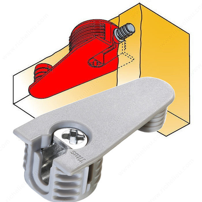 Quickfit-Expando Housing Outrigger - Top assembly only, Top assembly only, Panel Thickness 19 mm, Drilling Depth 14 mm, Quantities per case available 1250 units, Finish Light Grey