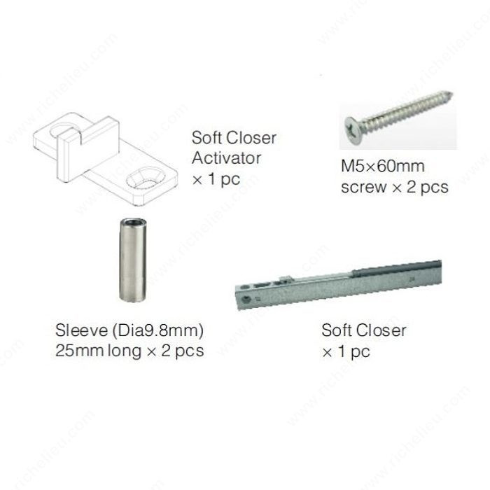 Soft-Close System Include Long Sleeves for Wood Door, With Self-Close Action, For apparent system,