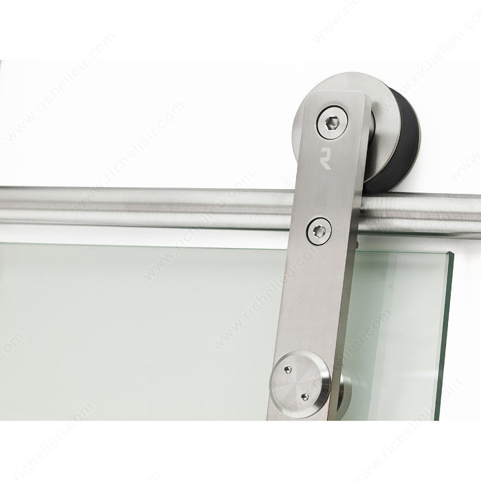 LOGO - Glass Door Wall Mount Sliding System, Strap mount with solid running rail for glass doors,