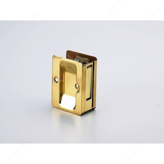 Pocket Door Pull - Small Rectangular, Finish Brass, Function Passage