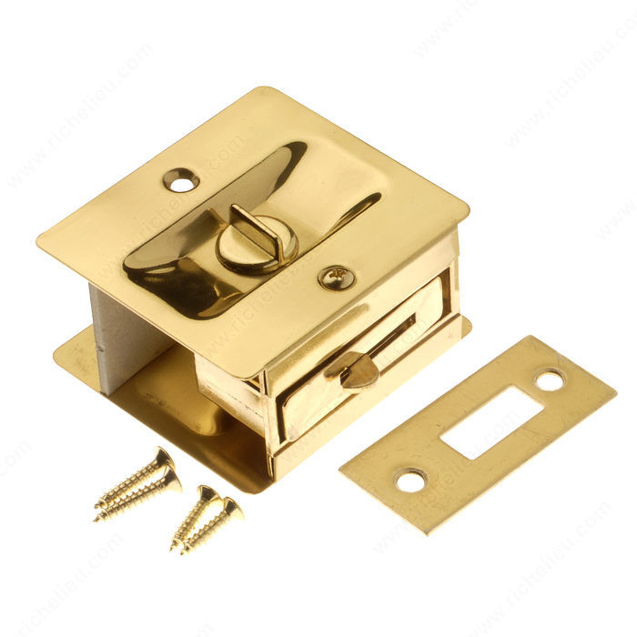 Pocket Door Pull - Small Rectangular, Finish Brass, Function Privacy