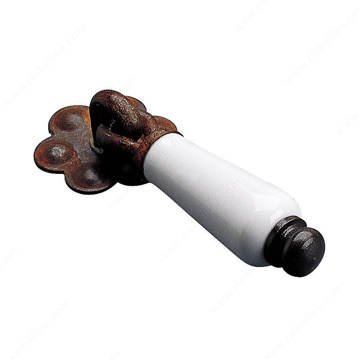 Traditional Iron & Limoges Porcelain Pull - 9004, Finish Rust / White