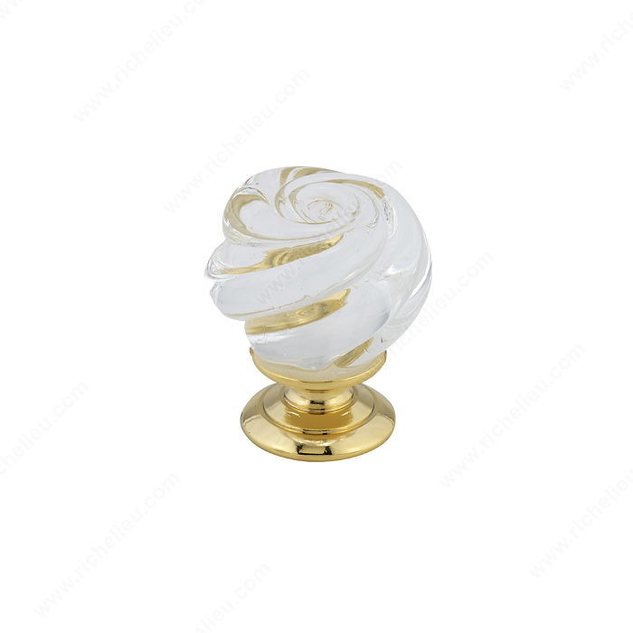 Traditional Metal and Murano Glass Knob - 9030, Finish Brass / Clear