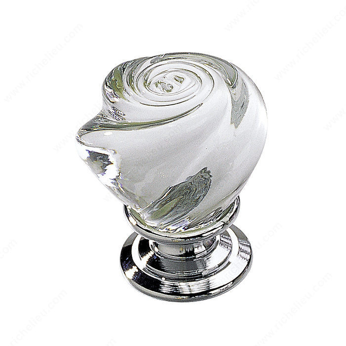 Traditional Metal and Murano Glass Knob - 9030, Finish Clear / Chrome