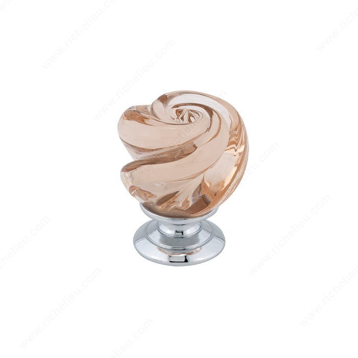 Traditional Metal and Murano Glass Knob - 9030, Finish Pink / Chrome