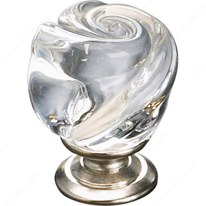 Traditional Metal and Murano Glass Knob - 9030, Finish Clear / Brushed Nickel