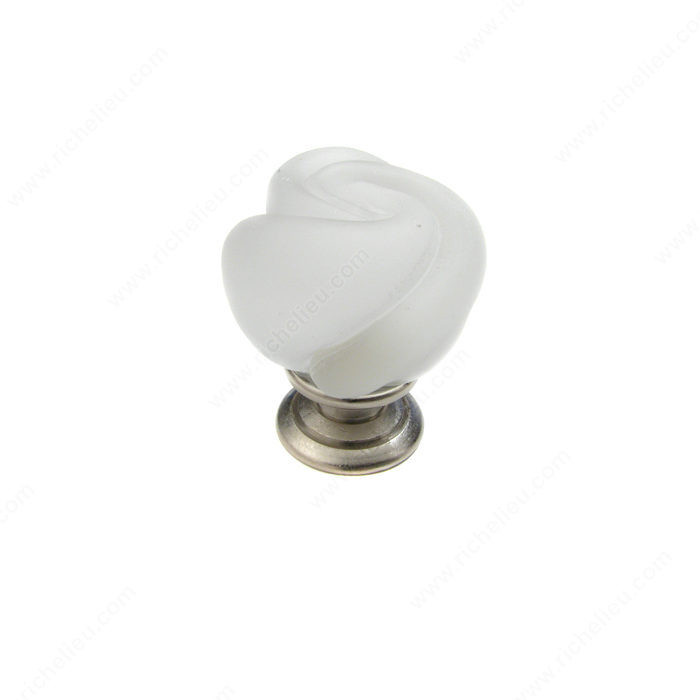 Traditional Metal and Murano Glass Knob - 9030, Finish Frosted Clear / Brushed Nickel