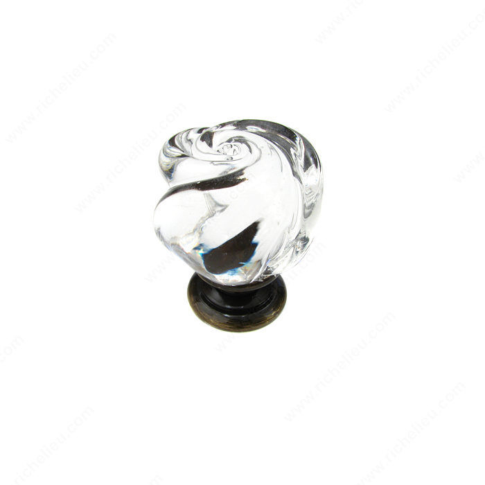 Traditional Metal and Murano Glass Knob - 9030, Finish Clear / Antique English