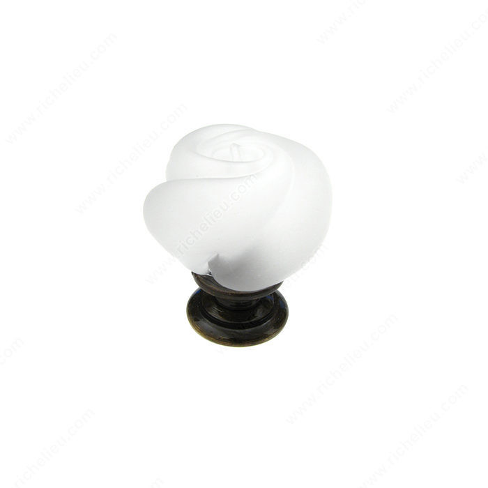 Traditional Metal and Murano Glass Knob - 9030, Finish Frosted Clear / Antique English