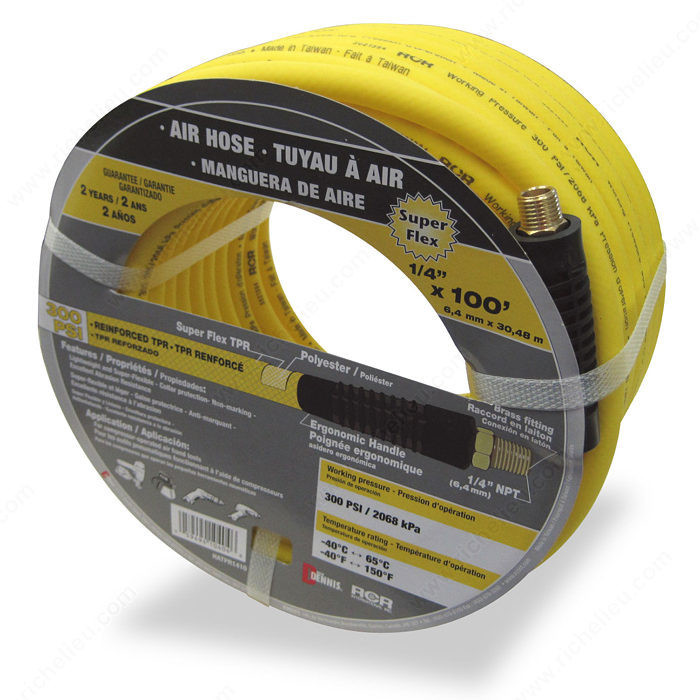 Super-Flexible Reinforced Air Hose, Length 100 ft