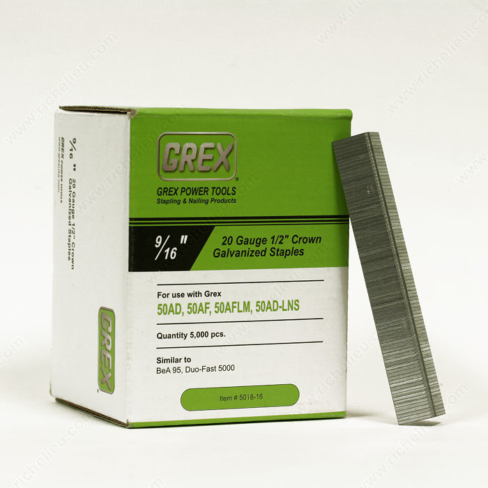 Galvanized Crown Staples, Duo-Fast 5000 Series, 1/2 Crown - 20 Gauge (5M), Length 9/16 in