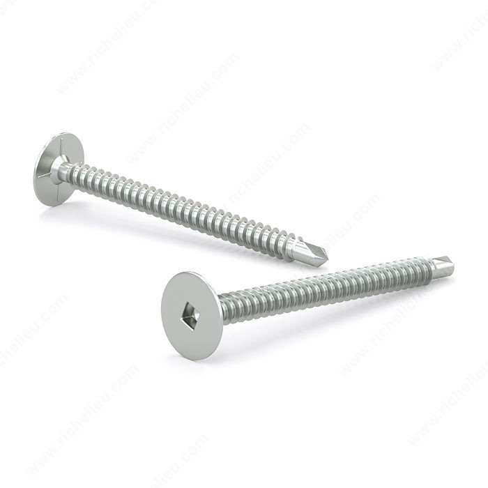 Zinc Plated Metal Screw, Powerhead, Square Drive, Self-Tapping Thread, Self-Drilling Point, Self- tapping (TEK) screw for cabinet and cupboard installation, Length 2 in