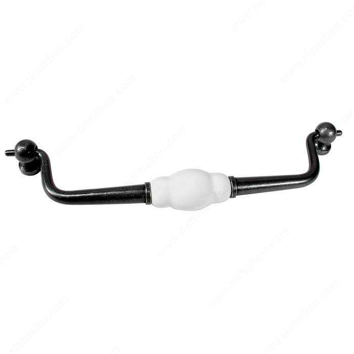 Traditional Iron & Limoges Porcelain Pull - 9401, Center to Center 120 mm, Finish Natural Iron / White, Projection - Overall Dimensions 40 mm