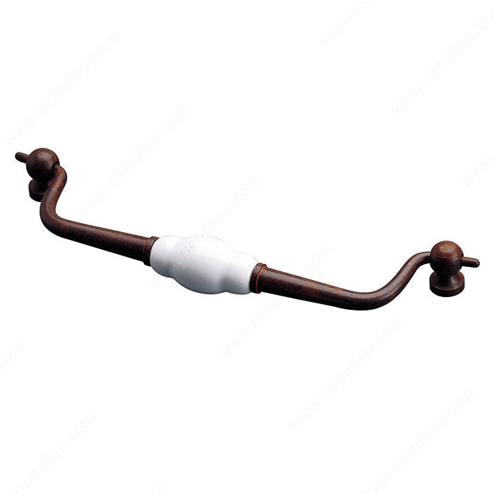 Traditional Iron & Limoges Porcelain Pull - 9401, Center to Center 180 mm, Finish Rust / White, Projection - Overall Dimensions 46 mm