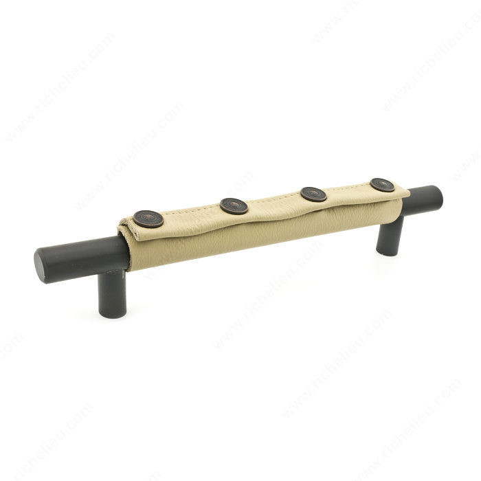 Contemporary Metal with Fabric and Leather Pull - 943 & 947, Center to Center 160 mm, Finish Almond / Matte Black, Projection - Overall Dimensions 39 mm