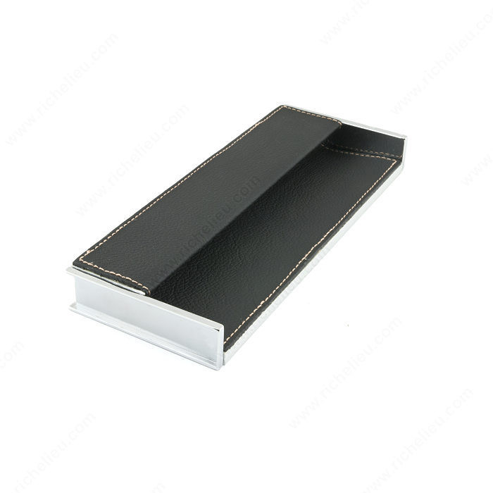 Contemporary Metal and Leather Edge Pull - 9501, Finish Matte Black / Chrome, Length - Overall Dimensions 200 mm