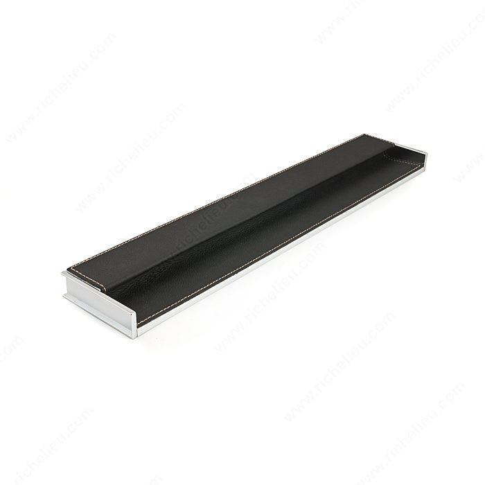 Contemporary Metal and Leather Edge Pull - 9501, Finish Matte Black / Chrome, Length - Overall Dimensions 420 mm